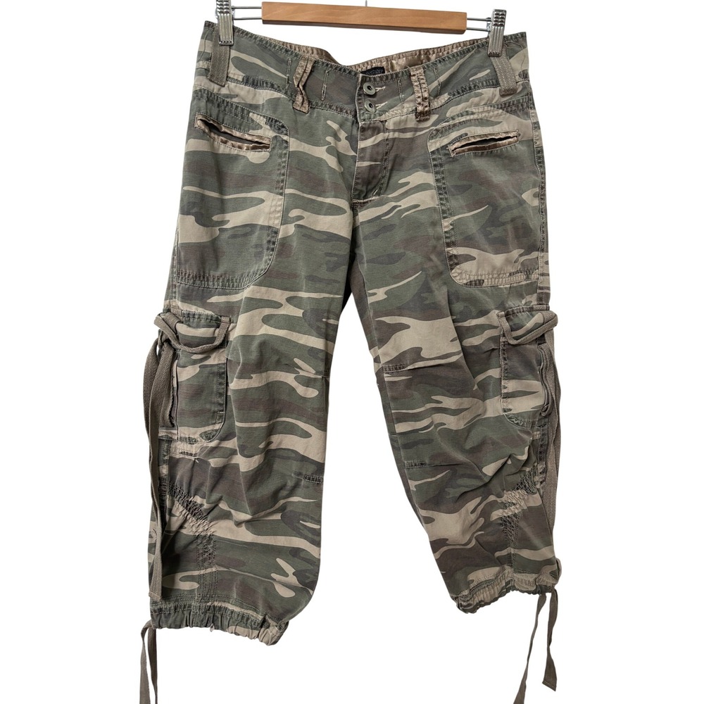 Vamp Womens Camo Cargo Capri Pants Green Low Rise Y2K Utility Size 9/10 6382